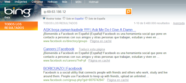 Búsquedas por IP en Bing