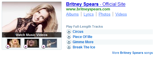 Britney Spears en Yahoo! Search Music