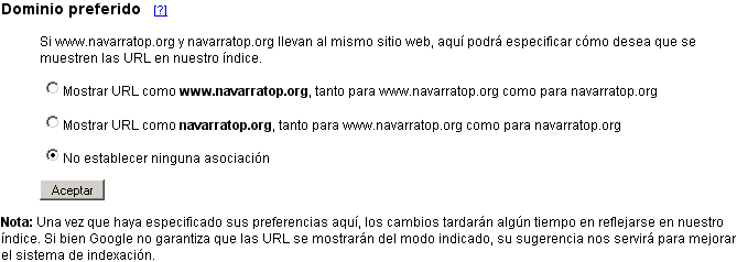 Dominio preferido para Google