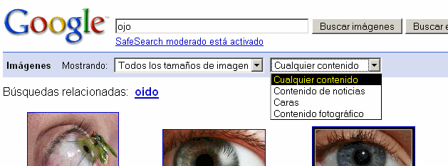 Menú de estilo en Google Imágenes