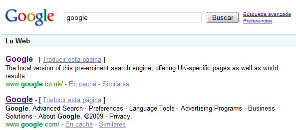Google sin filtros de idioma y país