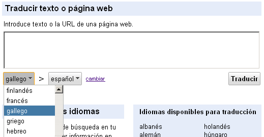 Google Translate en gallego