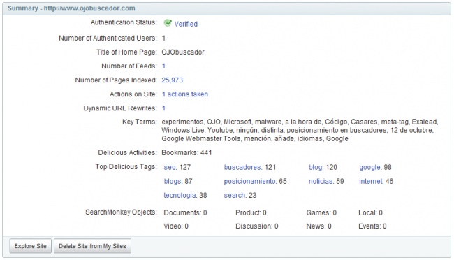 Yahoo! Site Explorer de OJObuscador