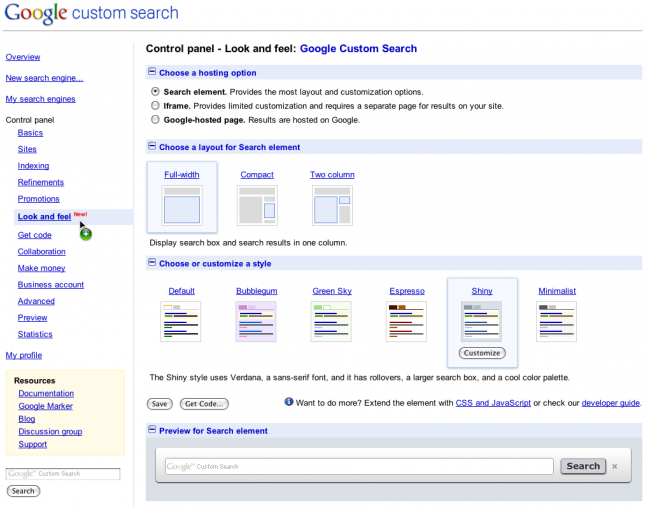 Themes en Custom Search