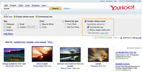Yahoo! Imágenes con filtro Creative Commons